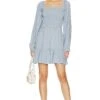Smocked Ruffle Hem Dress Dusty Blue -Hot Sale Clothing Store 1STR WD226 V1