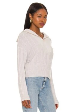 Cashmere Cable Quarter Zip Light Heather Grey -Hot Sale Clothing Store 525A WK573 V2