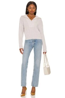 Cashmere Cable Quarter Zip Light Heather Grey -Hot Sale Clothing Store 525A WK573 V4