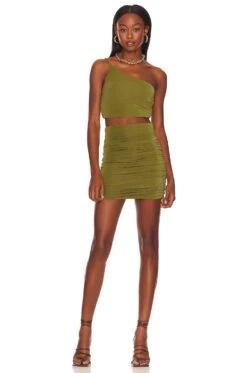 Denice Ruched Skirt Set Green