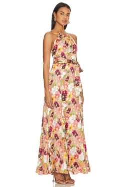 Alice + Olivia Dita Halter Dress Juniper Floral Rose -Hot Sale Clothing Store ALI WD1051 V2