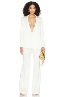 Alice + Olivia Denny Notch Collar Boyfriend Blazer Ecru -Hot Sale Clothing Store ALI WO196 V5