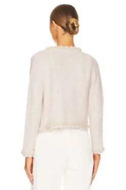 Alice + Olivia Noella Knit Jacket With Pearls Sand Marl & Pearl -Hot Sale Clothing Store ALI WO203 V3