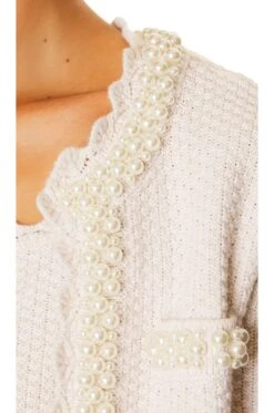 Alice + Olivia Noella Knit Jacket With Pearls Sand Marl & Pearl -Hot Sale Clothing Store ALI WO203 V5