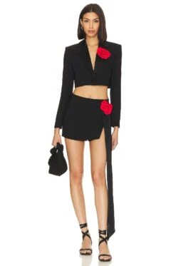 X Revolve Romeo Blazer Black & Red Rose -Hot Sale Clothing Store AMAN WO114 V4