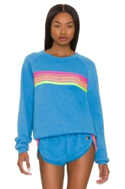 Hot Sale Clothing Store 23 5 Stripe Crewneck Sweatshirt Ocean, Neon Pink, & Yellow