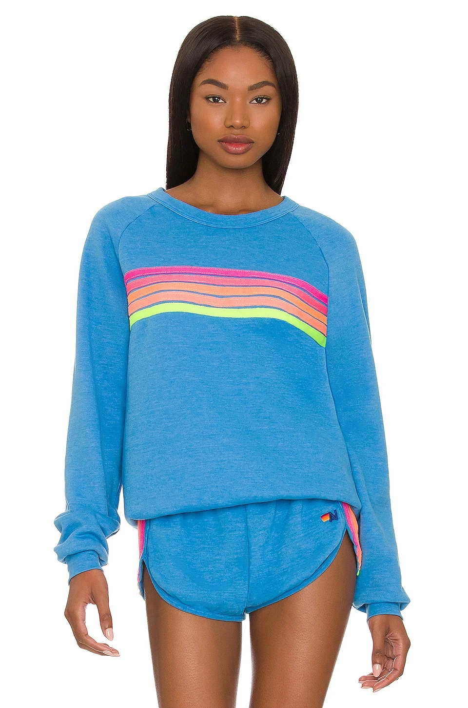 5 Stripe Crewneck Sweatshirt Ocean, Neon Pink, & Yellow 3 5 Stripe Crewneck Sweatshirt Ocean, Neon Pink, & Yellow