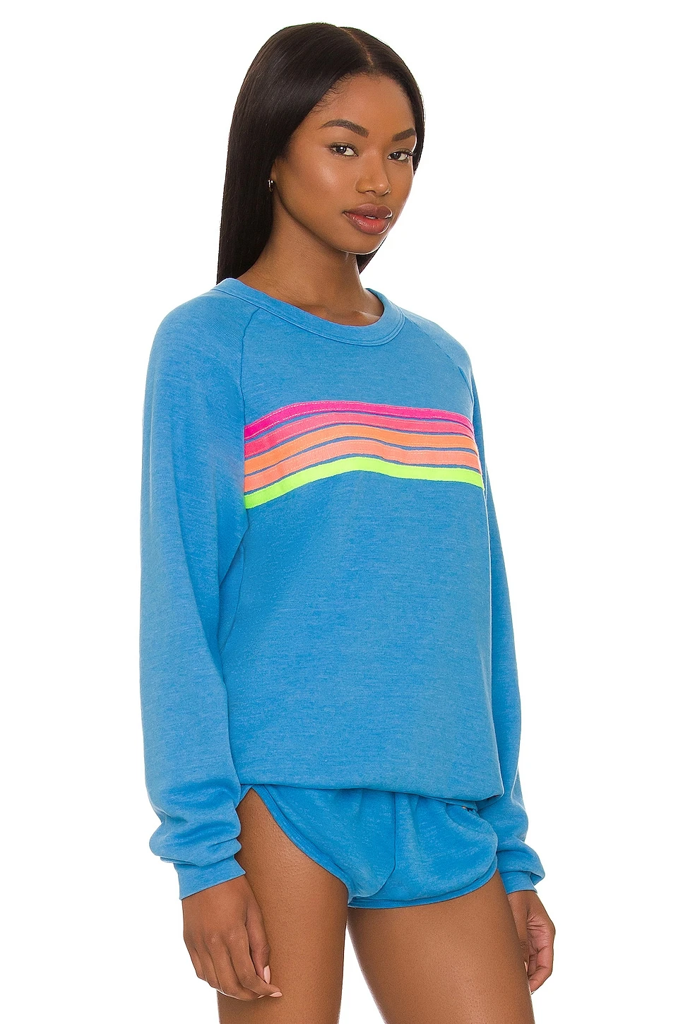 5 Stripe Crewneck Sweatshirt Ocean, Neon Pink, & Yellow 4 5 Stripe Crewneck Sweatshirt Ocean, Neon Pink, & Yellow - Image 2