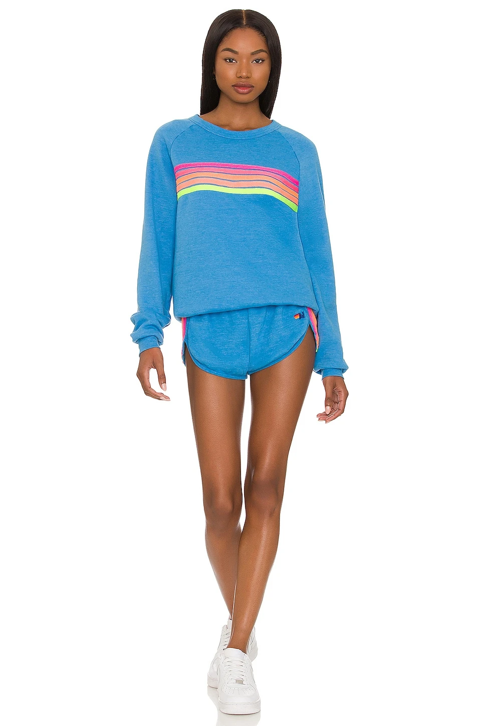 5 Stripe Crewneck Sweatshirt Ocean, Neon Pink, & Yellow 6 5 Stripe Crewneck Sweatshirt Ocean, Neon Pink, & Yellow - Image 4
