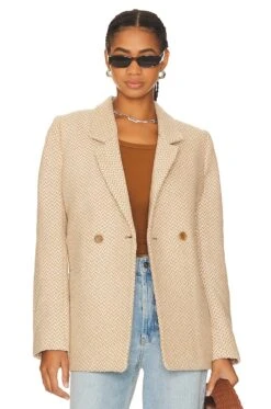 ANINE BING Fishbone Blazer Tan & Cream