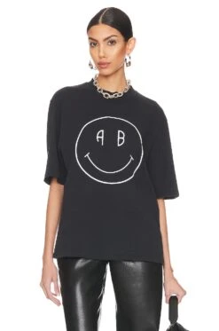ANINE BING Avi Tee Smiley Vintage Bblack