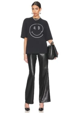 ANINE BING Avi Tee Smiley Vintage Bblack -Hot Sale Clothing Store ANIN WS246 V4