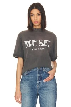 ANINE BING Wes Tee Painted Muse Washed Faded Black
