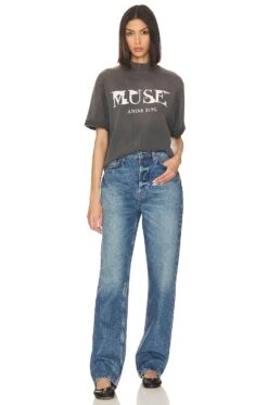 ANINE BING Wes Tee Painted Muse Washed Faded Black -Hot Sale Clothing Store ANIN WS267 V4