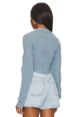 Tie Front Rib Cardigan Faded Denim -Hot Sale Clothing Store AUTU WK923 V3