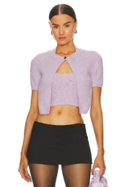 ALEXANDER WANG Twinset Halter Cardigan Pullover Lavender Frost