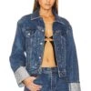 ALEXANDER WANG Rounded Trucker Jacket Crystal Cuff Deep Blue -Hot Sale Clothing Store AWAR WO3 V1