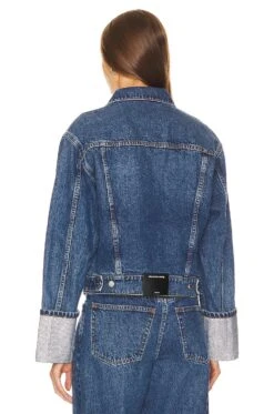 ALEXANDER WANG Rounded Trucker Jacket Crystal Cuff Deep Blue -Hot Sale Clothing Store AWAR WO3 V3