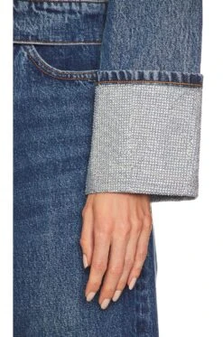 ALEXANDER WANG Rounded Trucker Jacket Crystal Cuff Deep Blue -Hot Sale Clothing Store AWAR WO3 V5