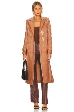 Bardot Hi-Shine Trench Coat Camel