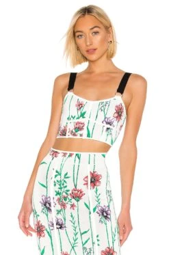 BCBGMAXAZRIA Cropped Knit Top Gardenia Combo