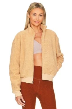 Beyond Yoga Brave The Elements Sherpa Bomber Butterscotch
