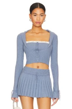 Cielo Ribbed Cardigan Denim Blue