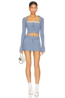 Cielo Ribbed Cardigan Denim Blue -Hot Sale Clothing Store DGUI WK29 V4