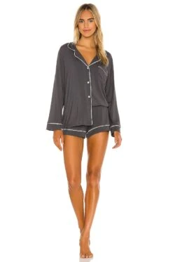 Eberjey Gisele Long Sleeve PJ Set Graphite & Sorbet