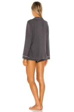 Eberjey Gisele Long Sleeve PJ Set Graphite & Sorbet -Hot Sale Clothing Store EBER WI1045 V3