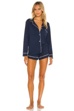 Eberjey Gisele Long Sleeve PJ Set Graphite & Sorbet -Hot Sale Clothing Store EBER WI1047 V1