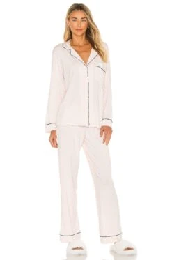 Eberjey Gisele Long PJ Set Sunrise & Ivory -Hot Sale Clothing Store EBER WI1079 V1