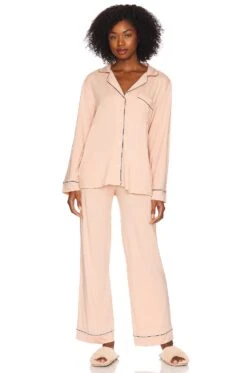 Eberjey Gisele Long PJ Set Sunrise & Ivory -Hot Sale Clothing Store EBER WI1254 V1