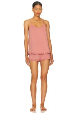 Eberjey Gisele Ruffle Cami & Short PJ Set Old Rose