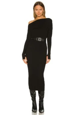 Sweater Knit Slouch Dress Black
