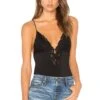 Fleur Du Mal Charlotte Lace V Neck Bodysuit Black -Hot Sale Clothing Store FLER WI104 V1
