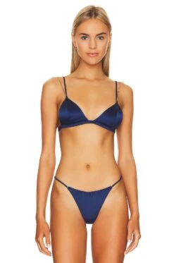 Fleur Du Mal Chain Luxe Triangle Bralette Nighttime Blue