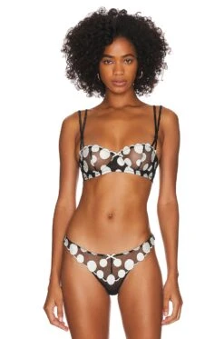 Fleur Du Mal Polka Dot Embroidery Balconette Black