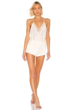 Genevive Charmeuse Lace Romper Antique Ivory
