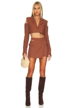 Alysa Crop Blazer Brown -Hot Sale Clothing Store FORL WO30 V4