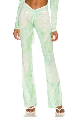 GOOD AMERICAN Mesh Ruched V Boot Pant Green Marble