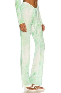 GOOD AMERICAN Mesh Ruched V Boot Pant Green Marble -Hot Sale Clothing Store GAME WP4 V3