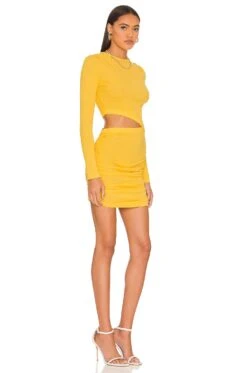 Rib Long Sleeve Mini Dress Sunshine -Hot Sale Clothing Store HARL WD425 V2