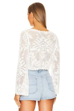 X REVOLVE Kameli Pointelle Cropped Sweater Ivory -Hot Sale Clothing Store HOOF WK198 V3