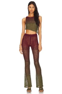 Zicatela Knit Pant W Side Slits Red Green Ombre -Hot Sale Clothing Store HURR WP95 V4