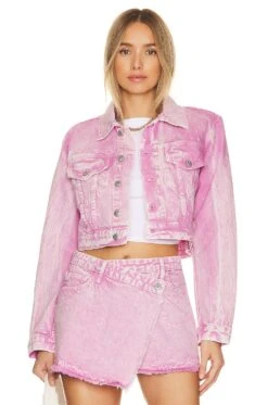 Dove Cropped Denim Jacket Flamingo