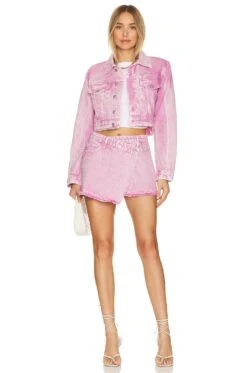 Dove Cropped Denim Jacket Flamingo -Hot Sale Clothing Store JDAR WO18 V4