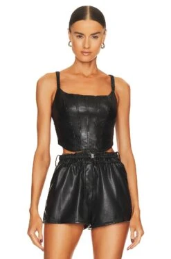 Dune Faux Leather Corset Bralette Black