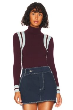 Long Sleeve Turtleneck Monogram Chevron