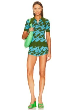 Peachskin Short Sleeve Polo Aqua & Palm Waves -Hot Sale Clothing Store JOOR WS31 V4